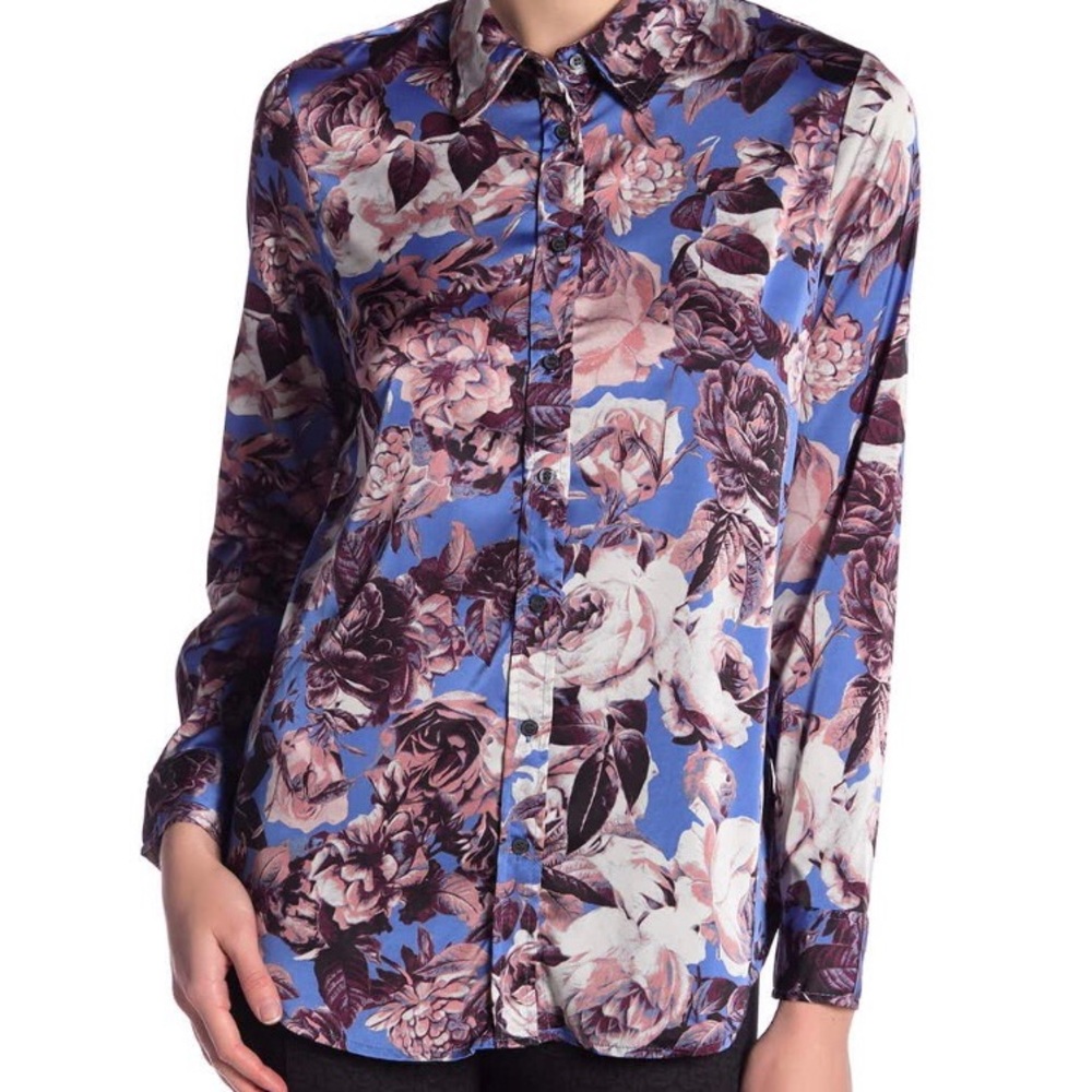 NWT Catherine Malandrino Floral Sateen Blouse